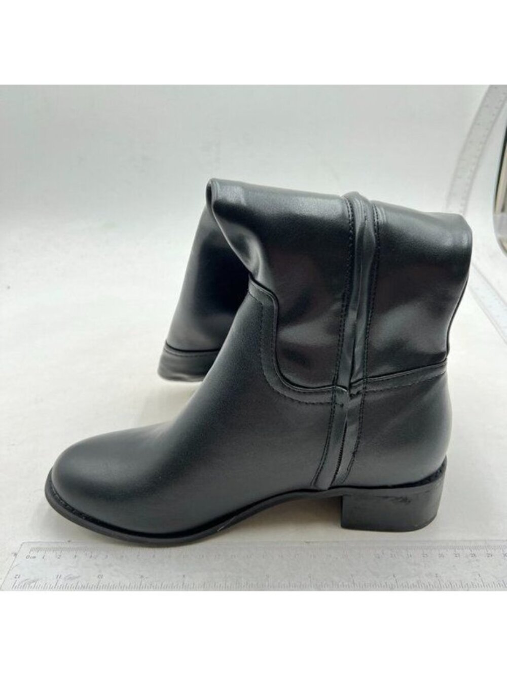 Women Round Toe Flat Riding Knee High Boots Western Long Boots Black Shoes